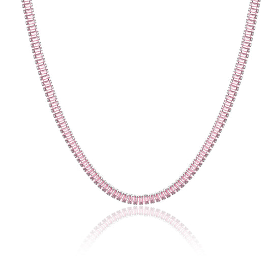Collana tennis baguette rosa