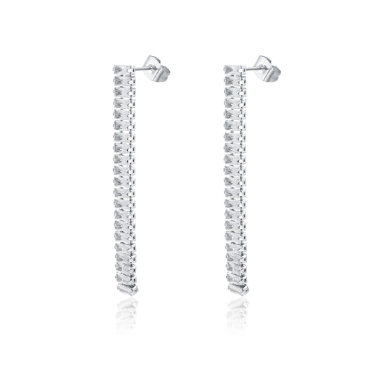 Orecchini pendenti tennis baguette bianco