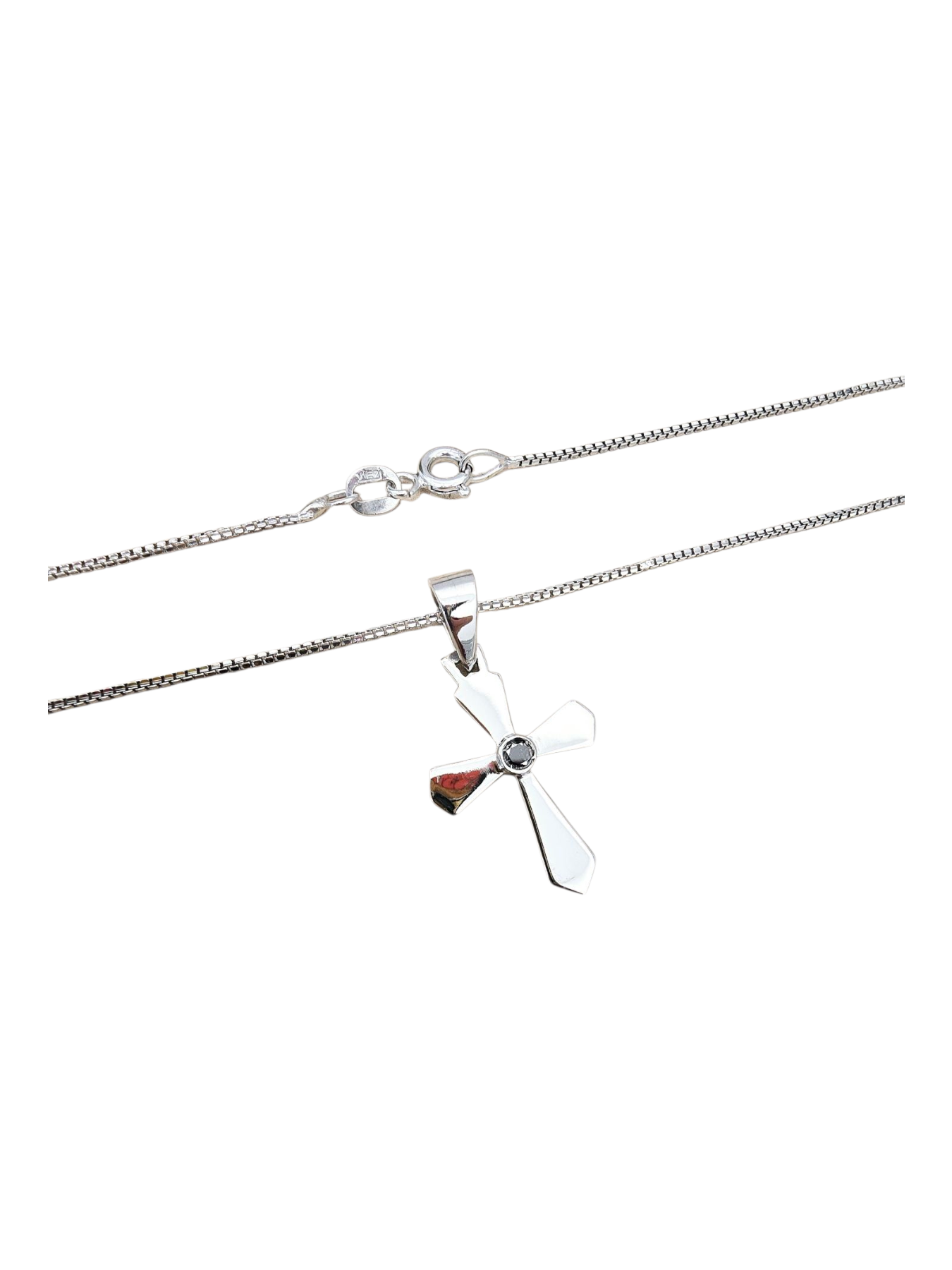 Collana Croce e Diamante Nero Oro 750/1000