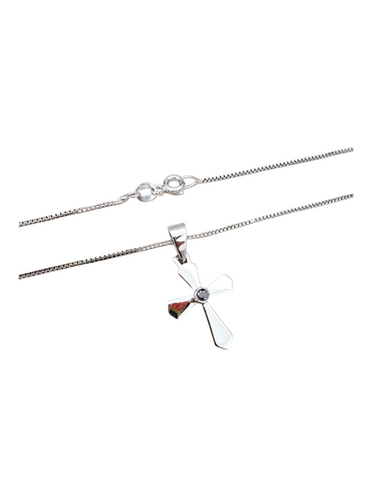 Collana Croce e Diamante Nero Oro 750/1000