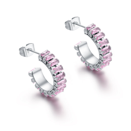Orecchini a cerchio tennis baguette rosa