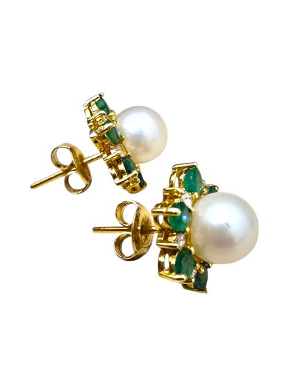 Orecchini Perle e Smeraldi Oro 750/1000