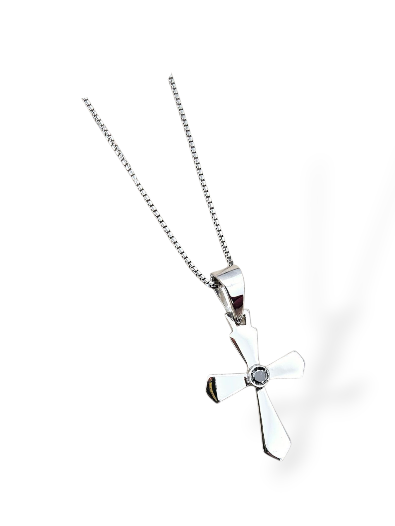 Collana Croce e Diamante Nero Oro 750/1000