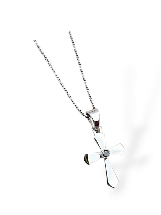 Collana Croce e Diamante Nero Oro 750/1000