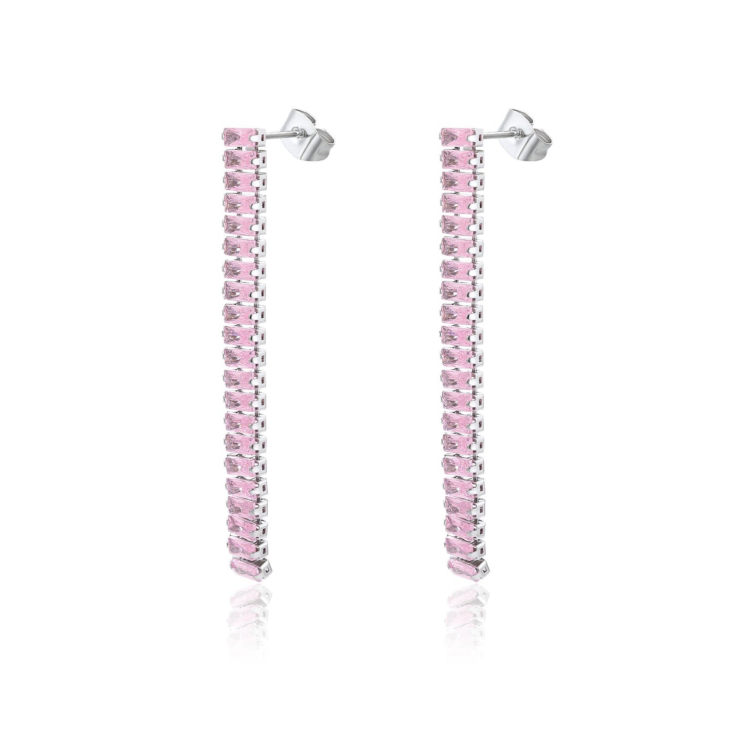 Orecchini pendenti tennis baguette rosa