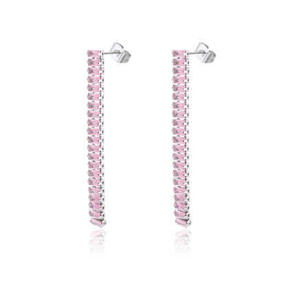 Orecchini pendenti tennis baguette rosa
