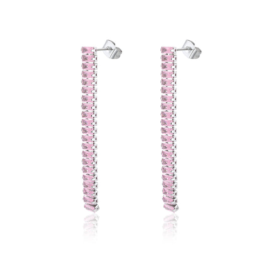 Orecchini pendenti tennis baguette rosa