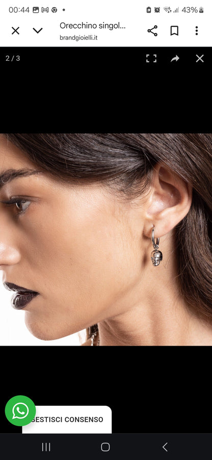 Orecchino singolo  teschio cerchio pendente Brand