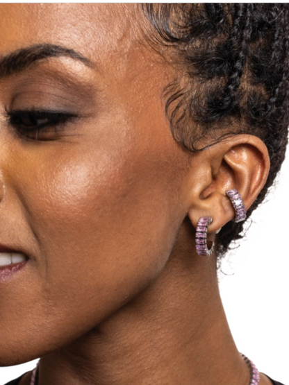 Ear cuff tennis baguette rosa singolo