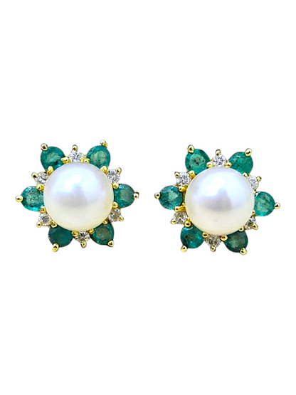 Orecchini Perle e Smeraldi Oro 750/1000