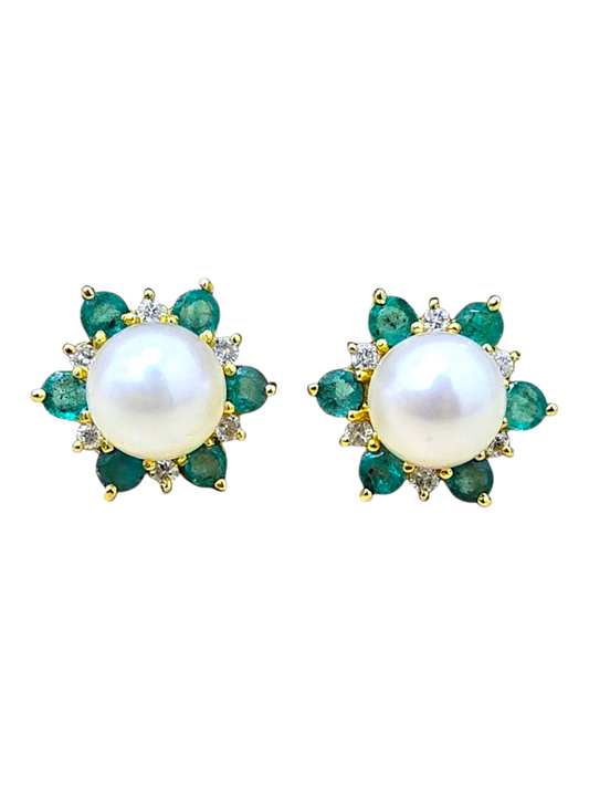 Orecchini Perle e Smeraldi Oro 750/1000