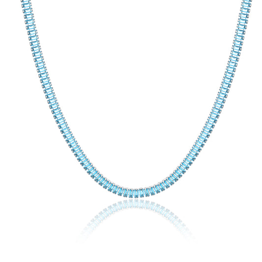 Collana tennis baguette turchese
